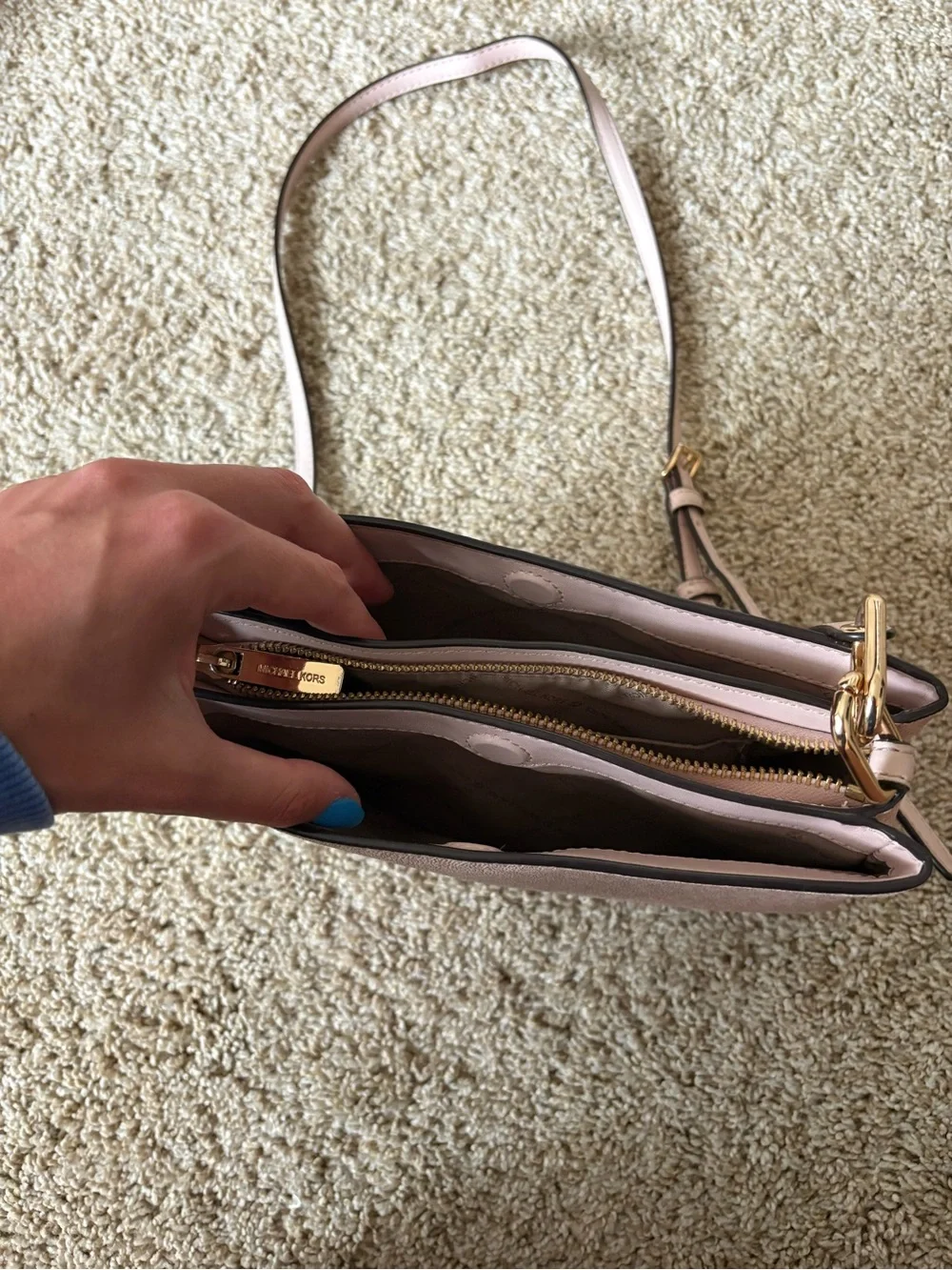 Michael Kors Light Pink Leather Crossbody Bag with Gold Hardware